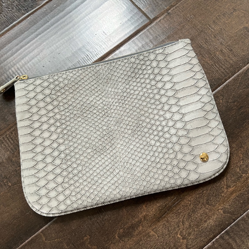 Gray Faux Snakeskin Clutch Pouch by Stephanie Johnson